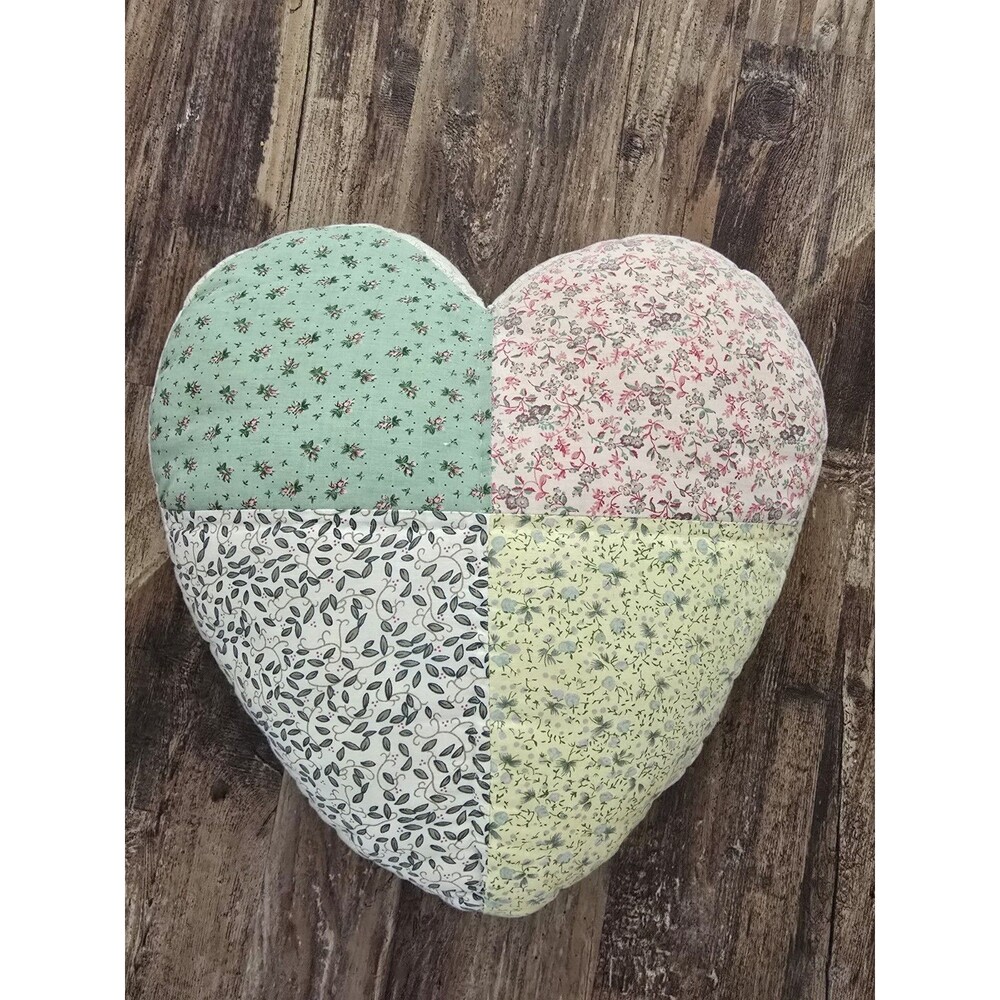 VTG Shabby Chic Hand Quilted Heart Throw Pillow Cottagecore